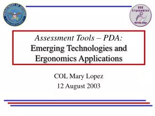 Assessment Tools – PDA: Emerging Technologies and Ergonomics Applications
