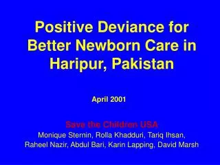 Positive Deviance for Better Newborn Care in Haripur, Pakistan