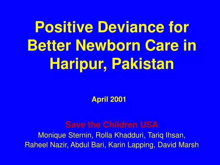 positive deviance for better newborn care in haripur pakistan
