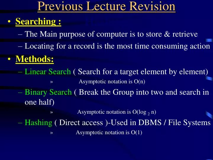previous lecture revision hashing