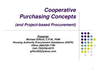 Cooperative Purchasing Concepts (and Project-based Procurement)