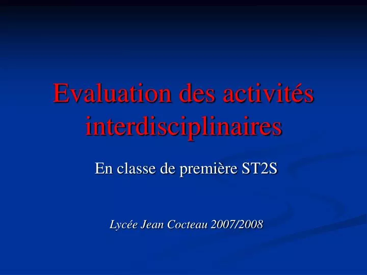 evaluation des activit s interdisciplinaires