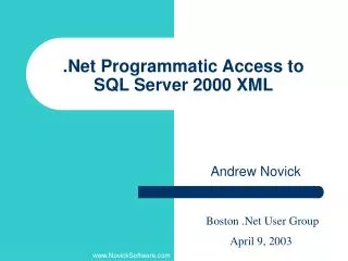 .Net Programmatic Access to SQL Server 2000 XML