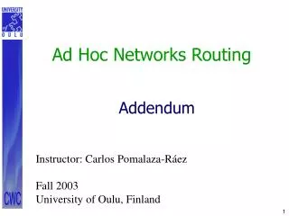 Ad Hoc Networks Routing