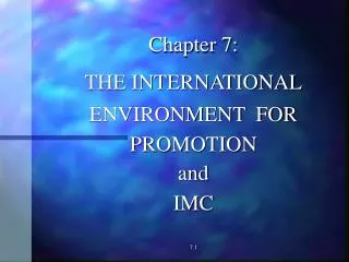 Chapter 7: THE INTERNATIONAL ENVIRONMENT FOR PROMOTION and IMC 7.1