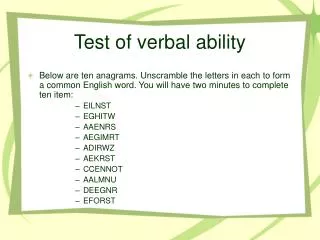 Test of verbal ability