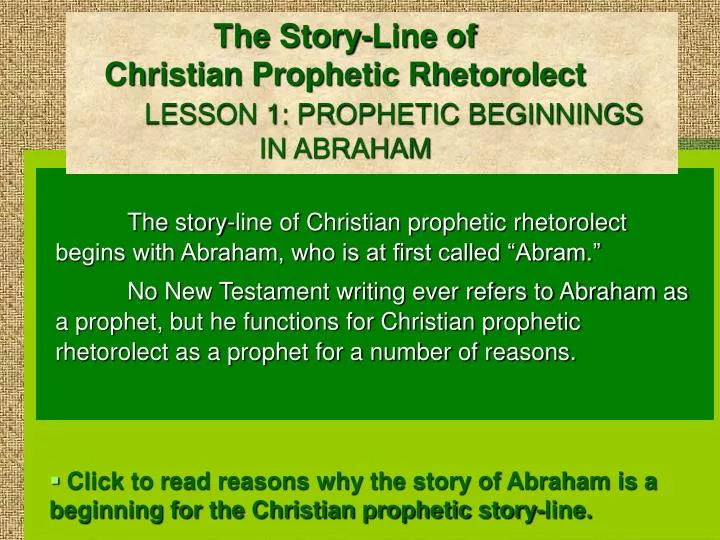 the story line of christian prophetic rhetorolect lesson 1 prophetic beginnings in abraham