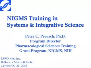 NIGMS Training in Systems &amp; Integrative Science