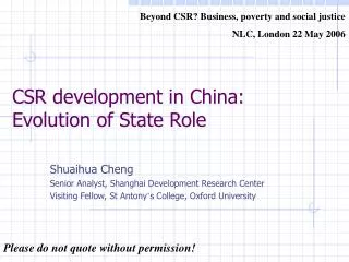 CSR development in China: Evolution of State Role