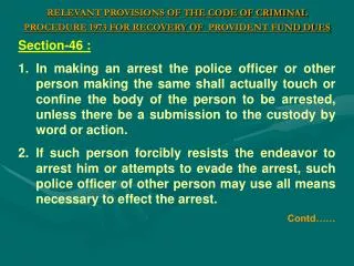 RELEVANT PROVISIONS OF THE CODE OF CRIMINAL PROCEDURE 1973 FOR RECOVERY OF PROVIDENT FUND DUES