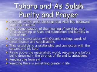 Tahara and As Salah Purity and Prayer