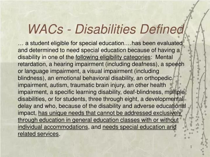 wacs disabilities defined