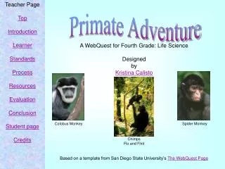 A WebQuest for Fourth Grade: Life Science Designed by Kristina Calisto Chimps Flo and Flint