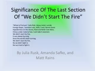 Significance Of The Last Section Of “We Didn’t Start The Fire”