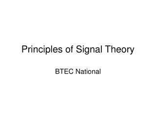 Principles of Signal Theory