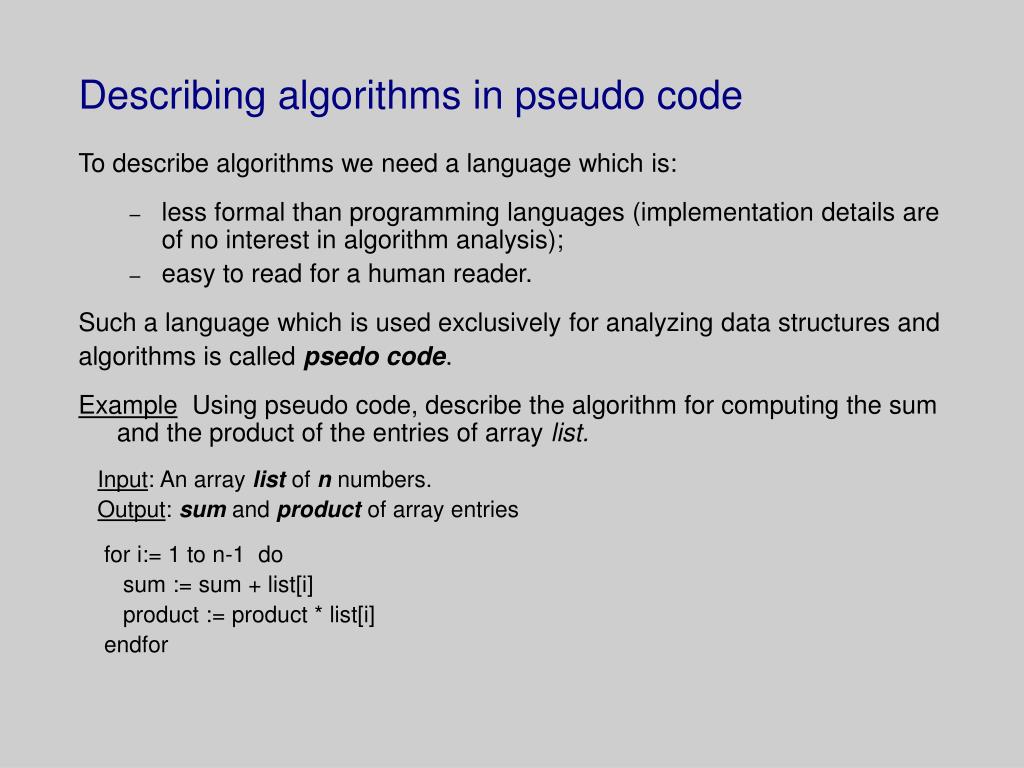 PPT - Describing algorithms in pseudo code PowerPoint Presentation ...