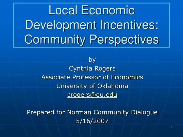 local economic development incentives community perspectives