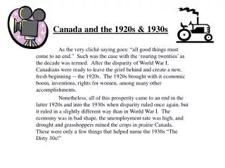 Canada and the 1920s &amp; 1930s