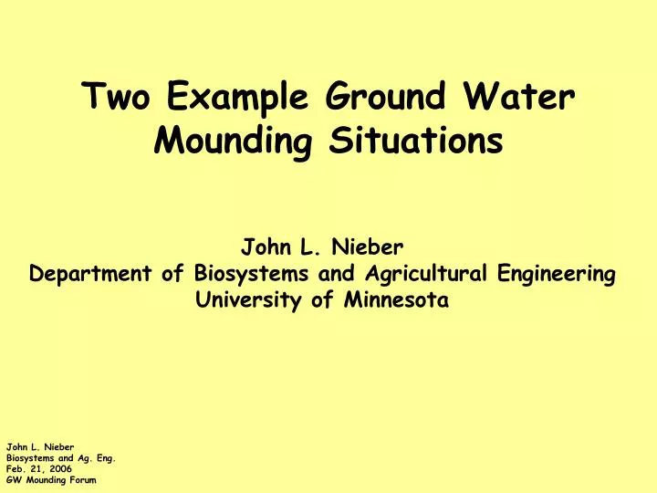 two example ground water mounding situations