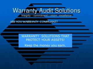 Warranty Audit Solutions Integrity – commitment – vision - excellence