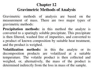Chapter 12 Gravimetric Methods of Analysis