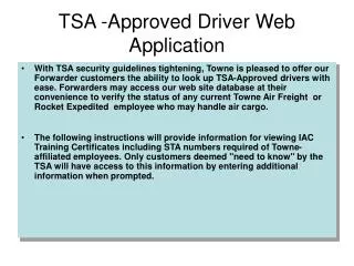 TSA -Approved Driver Web Application