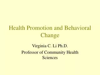 Health Promotion and Behavioral Change