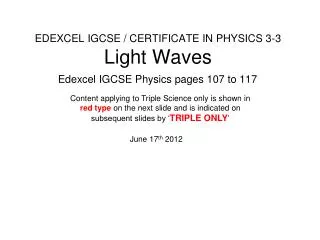 EDEXCEL IGCSE / CERTIFICATE IN PHYSICS 3-3 Light Waves