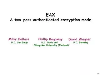 EAX A two-pass authenticated encryption mode