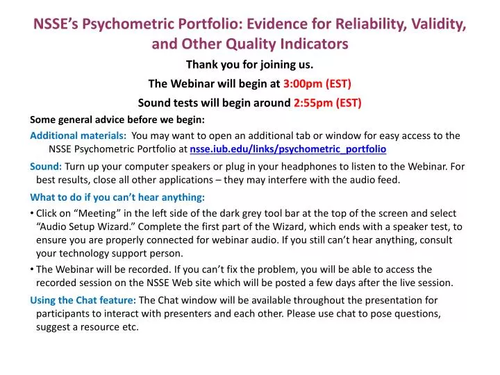 nsse s psychometric portfolio evidence for reliability validity and other quality indicators