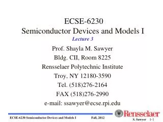 ECSE-6230 Semiconductor Devices and Models I Lecture 3