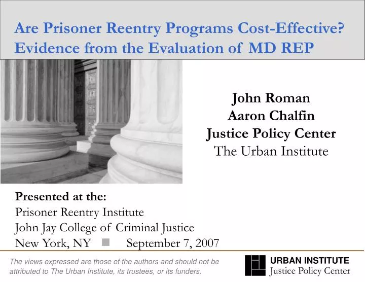 are prisoner reentry programs cost effective evidence from the evaluation of md rep