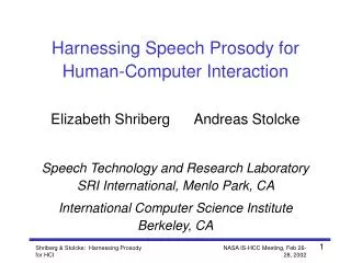 Harnessing Speech Prosody for Human-Computer Interaction