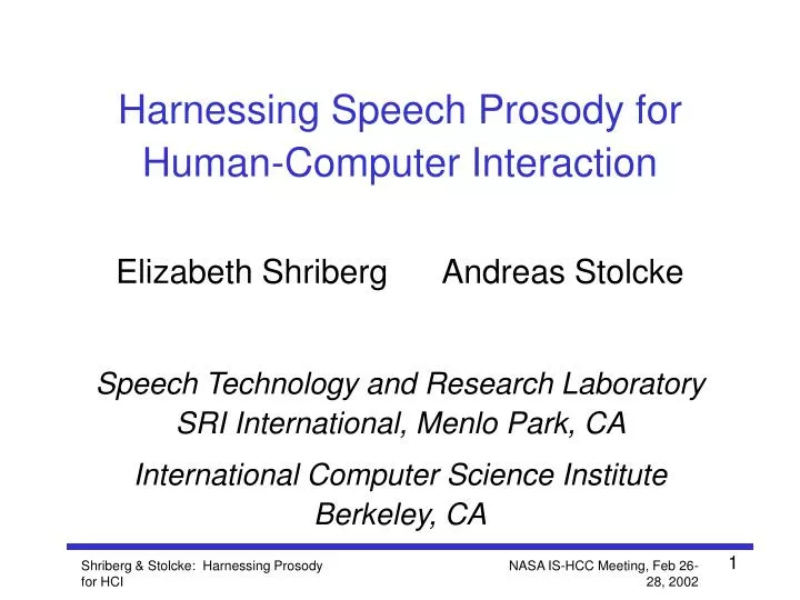 harnessing speech prosody for human computer interaction