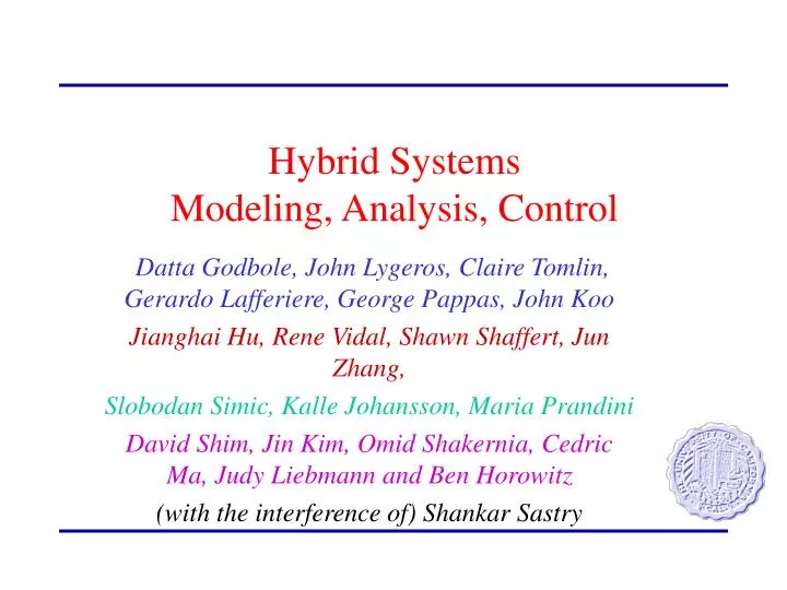 hybrid systems modeling analysis control