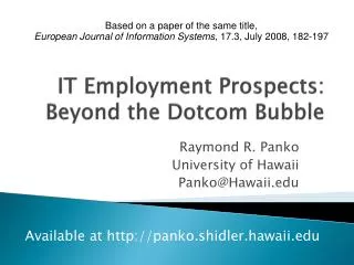 IT Employment Prospects: Beyond the Dotcom Bubble