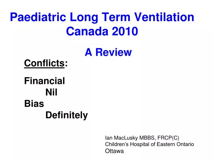 paediatric long term ventilation canada 2010