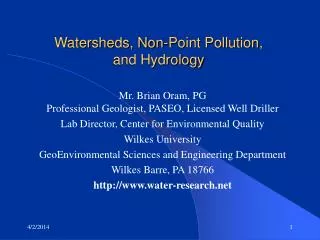 Watersheds, Non-Point Pollution, and Hydrology