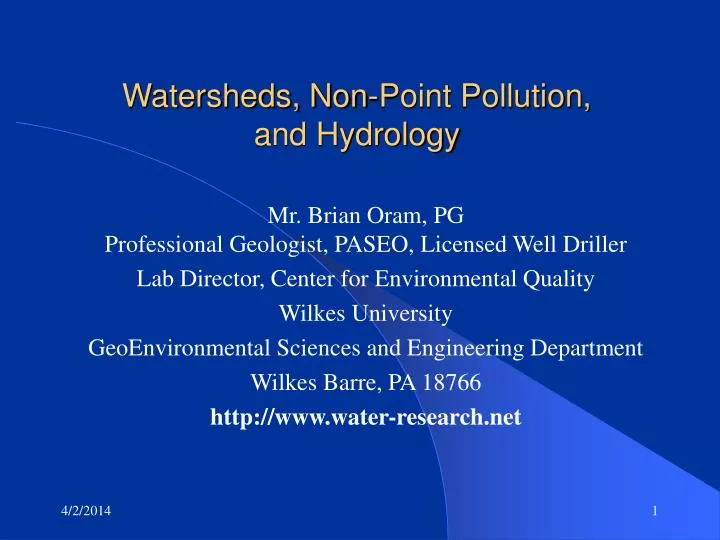 watersheds non point pollution and hydrology