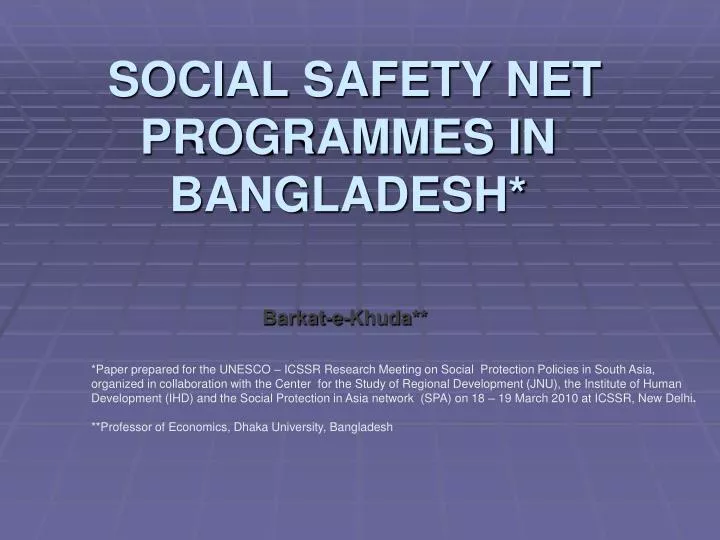 social safety net programmes in bangladesh