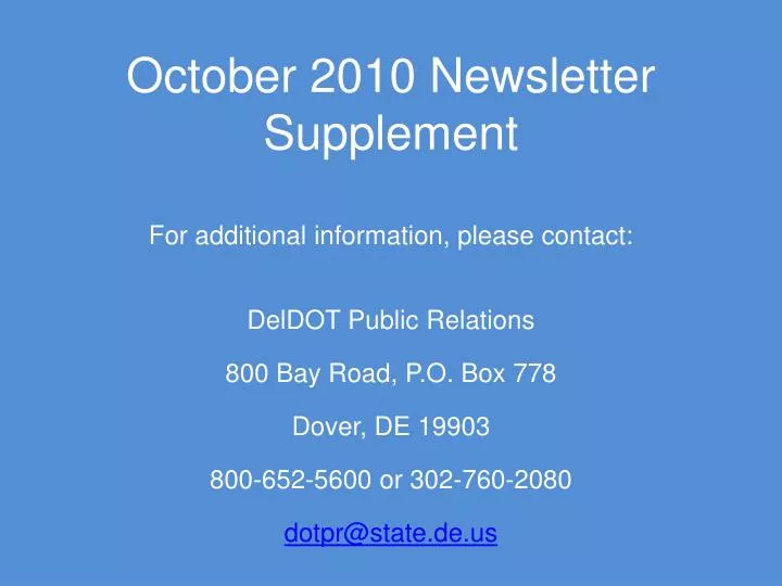 october 2010 newsletter supplement