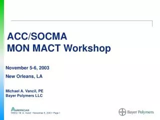 ACC/SOCMA MON MACT Workshop