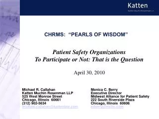 CHRMS: “PEARLS OF WISDOM”
