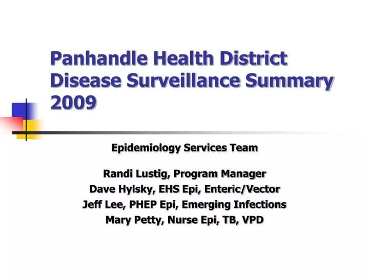 panhandle health district disease surveillance summary 2009