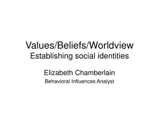 Values/Beliefs/Worldview Establishing social identities