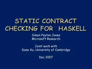 Static contract checking for Haskell