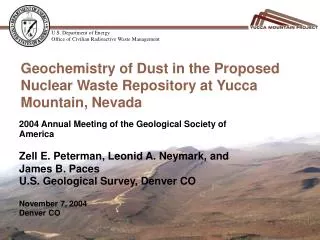Geochemistry of Dust in the Proposed Nuclear Waste Repository at Yucca Mountain, Nevada