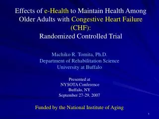 Effects of e-Health to Maintain Health Among Older Adults with Congestive Heart Failure (CHF): Randomized Controlled