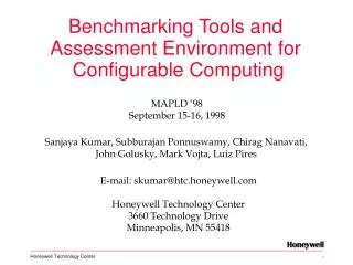 Benchmarking Tools and Assessment Environment for Configurable Computing