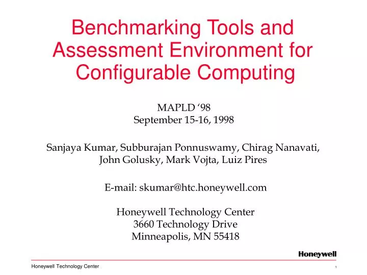 benchmarking tools and assessment environment for configurable computing